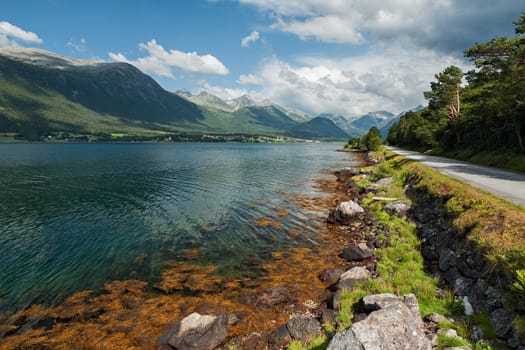 View of Romsdalsfjorden in Norway under a sunny sky