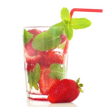 Strawberry mojito isolated on white background