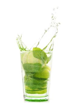 Classic mojito with splash isolated on white background