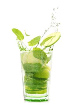 Classic mojito with splash isolated on white background