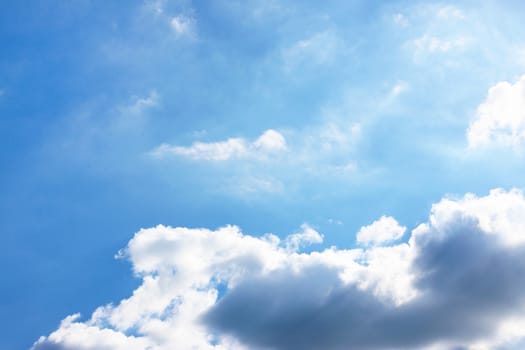 Beautiful sunny blue gradient sky with clouds. Nature wallpaper background