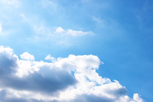 Sunny blue gradient sky with clouds. Nature wallpaper background
