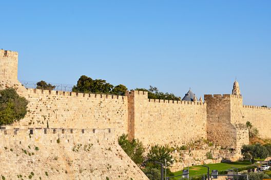 Wall in Jerusalem on background of sky