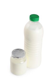 Milk and yogurt isolated on white background