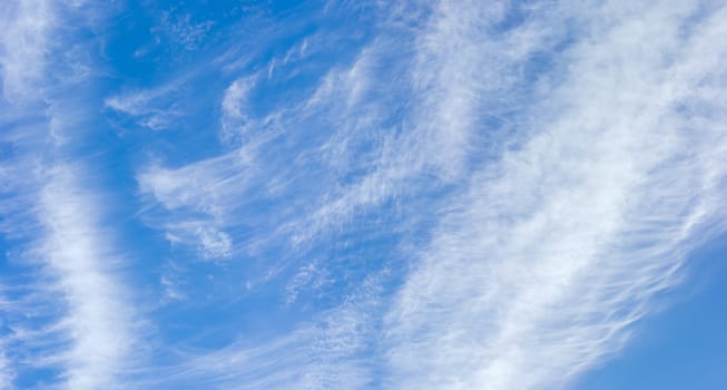 Background of a panoramic view of a fragment of the sky with cirrus clouds in summer day
