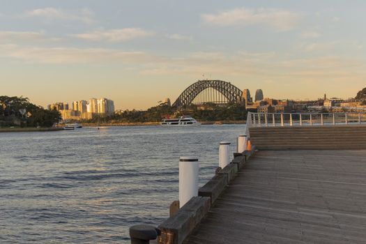 Sydney Harbour Bridge Australia at sunset seen from the suburb of Pyrmont