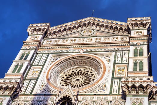 Florence duomo (santa Maria del Fiore. detail of the facade at sunset