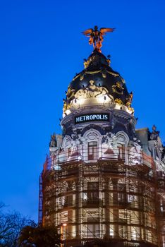 Metropolis building facade located at Gran Via in Madrid, Spain