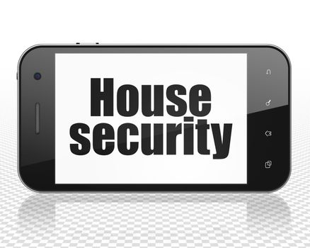 Security concept: Smartphone with black text House Security on display, 3D rendering