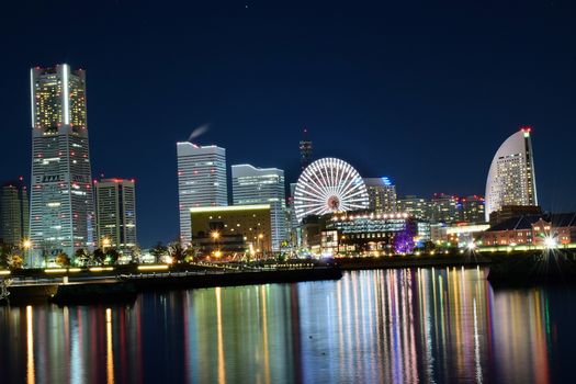 Night cityscape of Yokohama city, the second largest city in Japan