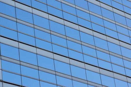 Background blue office glass windows in horizontal frame