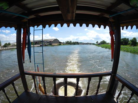 Boat Transportation on Tha Chin River at Nakhon Pathom, Thailand.