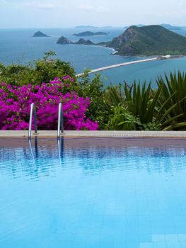 Outdoor swimming pool with island in gulf