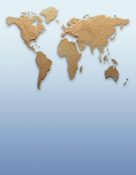 World atlas made of sand with space for text