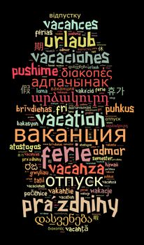 Word Vacation in different languages word cloud concept