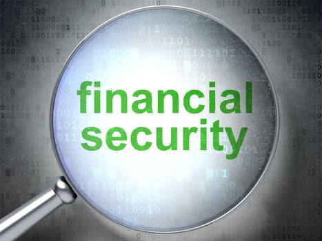Security concept: magnifying optical glass with words Financial Security on digital background, 3D rendering