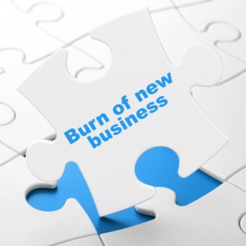 Business concept: Burn Of new Business on White puzzle pieces background, 3D rendering