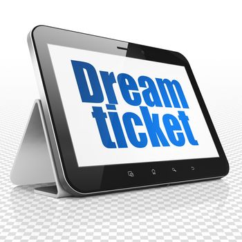 Business concept: Tablet Computer with blue text Dream Ticket on display, 3D rendering