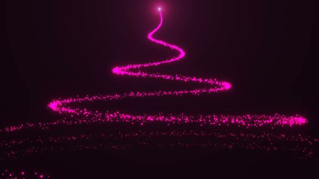 A Christmas tree made up of particles. Digital background with flare. 3d render
