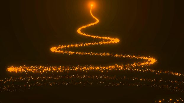 A Christmas tree made up of particles. Digital background with flare. 3d render