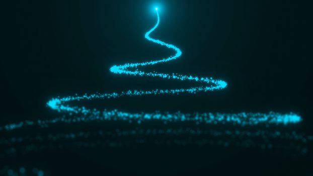 A Christmas tree made up of particles. Digital background with flare. 3d render