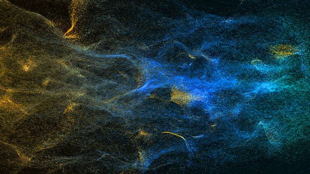 Particles dispersing and twisting. High quality clip rendered on high end computer and graphics card. Sand effect. 3d render