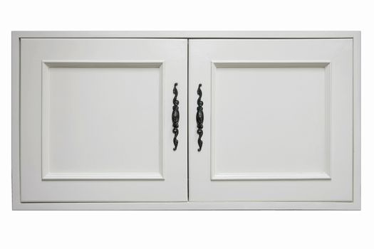 beautiful white wooden door of modern cupboard on white background