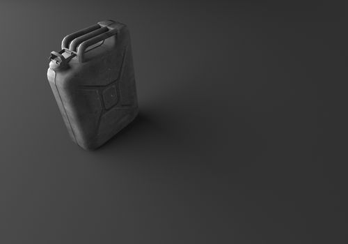 3D RENDERING OF OLD RUSTIC METAL CANISTER ON PLAIN BLACK BACKGROUND