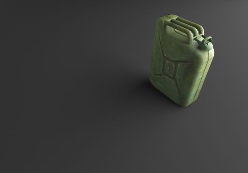 3D RENDERING OF OLD RUSTIC METAL CANISTER ON PLAIN BLACK BACKGROUND