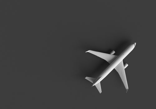 3D RENDERING OF AN AIRPLANE ON GREY PLAIN BACKGROUND