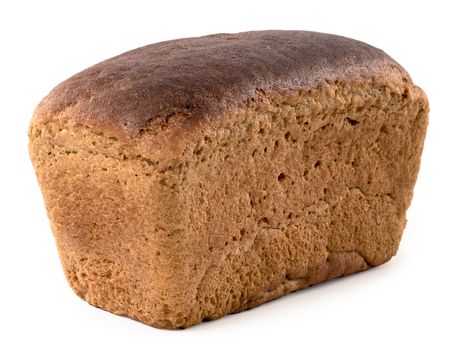 Square long loaf of russian brown bread isolated on white background. Rye loaf brick bread isolated with clipping path.