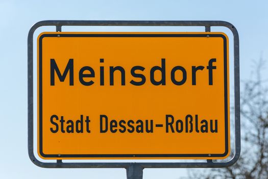 Town  Entrance sign of the village Meinsdorf, town Dessau Rosslau in Germany.