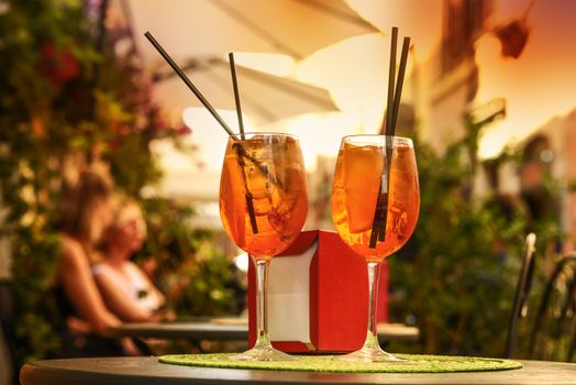Fresh Spritz in traditional and typic Trastevere district in Rome, Italy