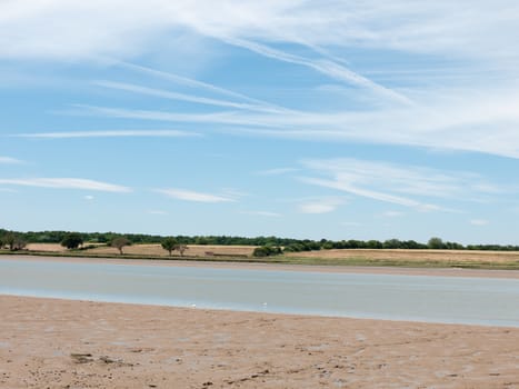 a bay and beach mudflat on a river side in essex england on a clear day