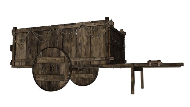 Vintage wooden wagon or cart isolated in white background - 3D render