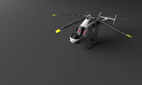 3D RENDERING OF HELICOPTER ON BLACK PLAIN BACKGROUND