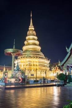 Wat Phrathat Hariphunchai Worra Mahawiharn on quiet nights in Lamphun Province, Thailand
