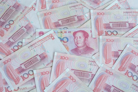 Yuan banknotes from China's currency. Chinese banknotes.