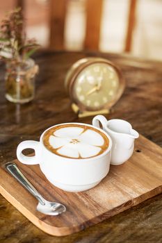 Cappuccino or latte coffee with flower shape, coffee lover, coffee for background