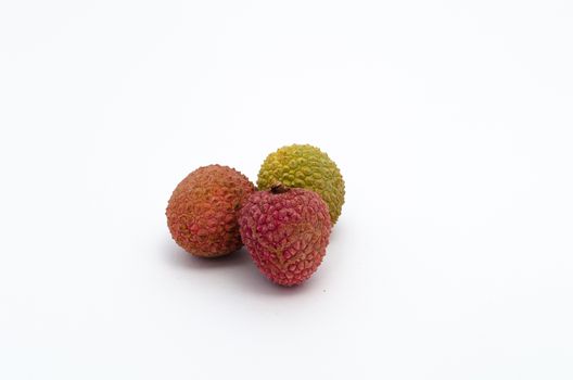lychee fruit isolated on white background, red and green