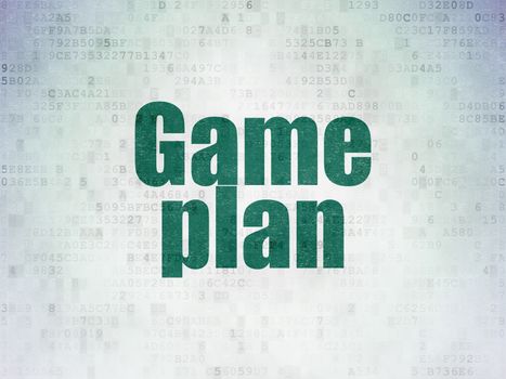 Finance concept: Painted green word Game Plan on Digital Data Paper background