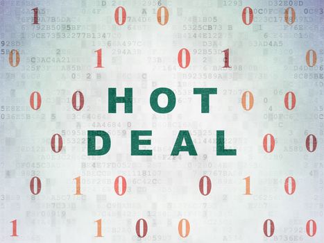 Finance concept: Painted green text Hot Deal on Digital Data Paper background with Binary Code