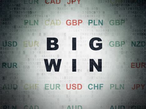 Finance concept: Painted black text Big Win on Digital Data Paper background with Currency