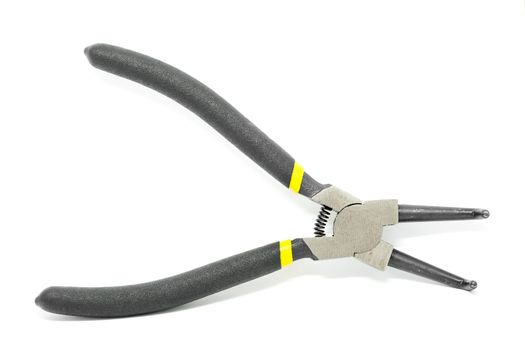 Black open and handled pliers  on a white background.Tools series.