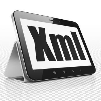 Database concept: Tablet Computer with black text Xml on display, 3D rendering