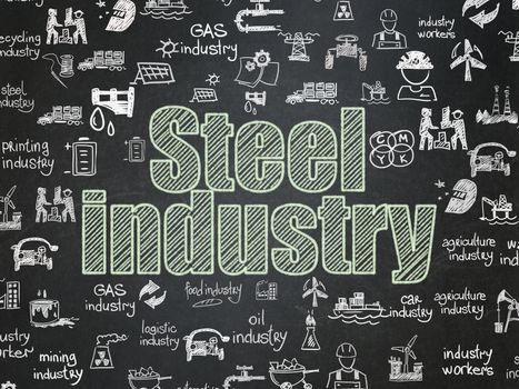 Manufacuring concept: Chalk Green text Steel Industry on School board background with  Hand Drawn Industry Icons, School Board