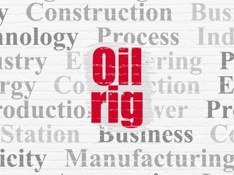 Manufacuring concept: Painted red text Oil Rig on White Brick wall background with  Tag Cloud