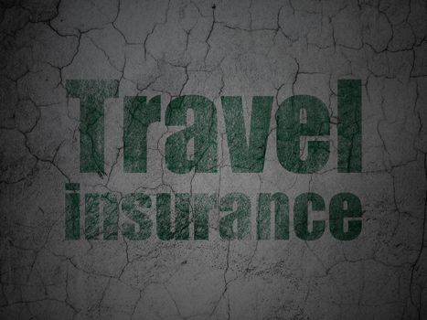 Insurance concept: Green Travel Insurance on grunge textured concrete wall background