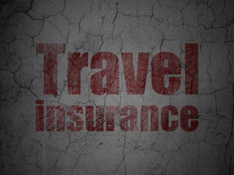 Insurance concept: Red Travel Insurance on grunge textured concrete wall background