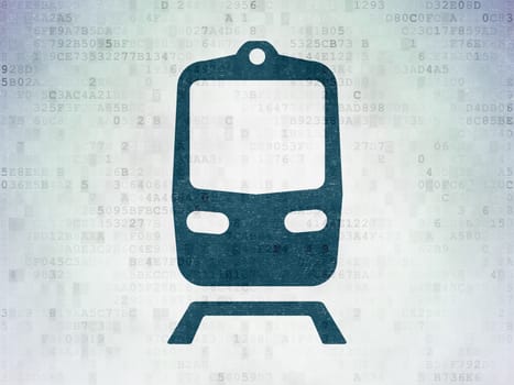 Tourism concept: Painted blue Train icon on Digital Data Paper background